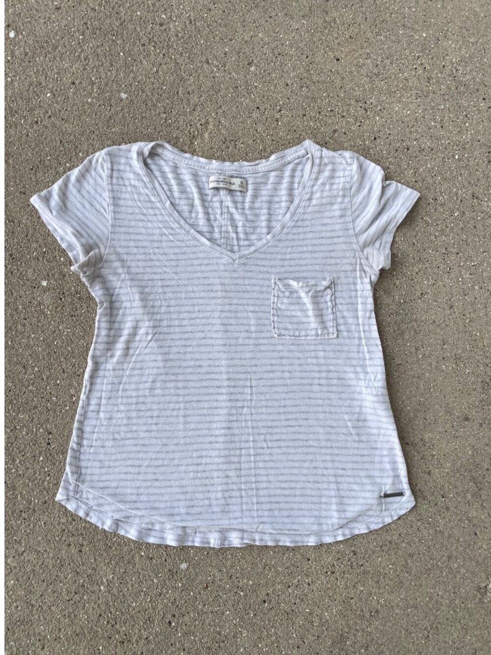 Vintage Y2K Abercrombie Fitch Top Short Sleeve Stripe V Neck White Indie M Soft
